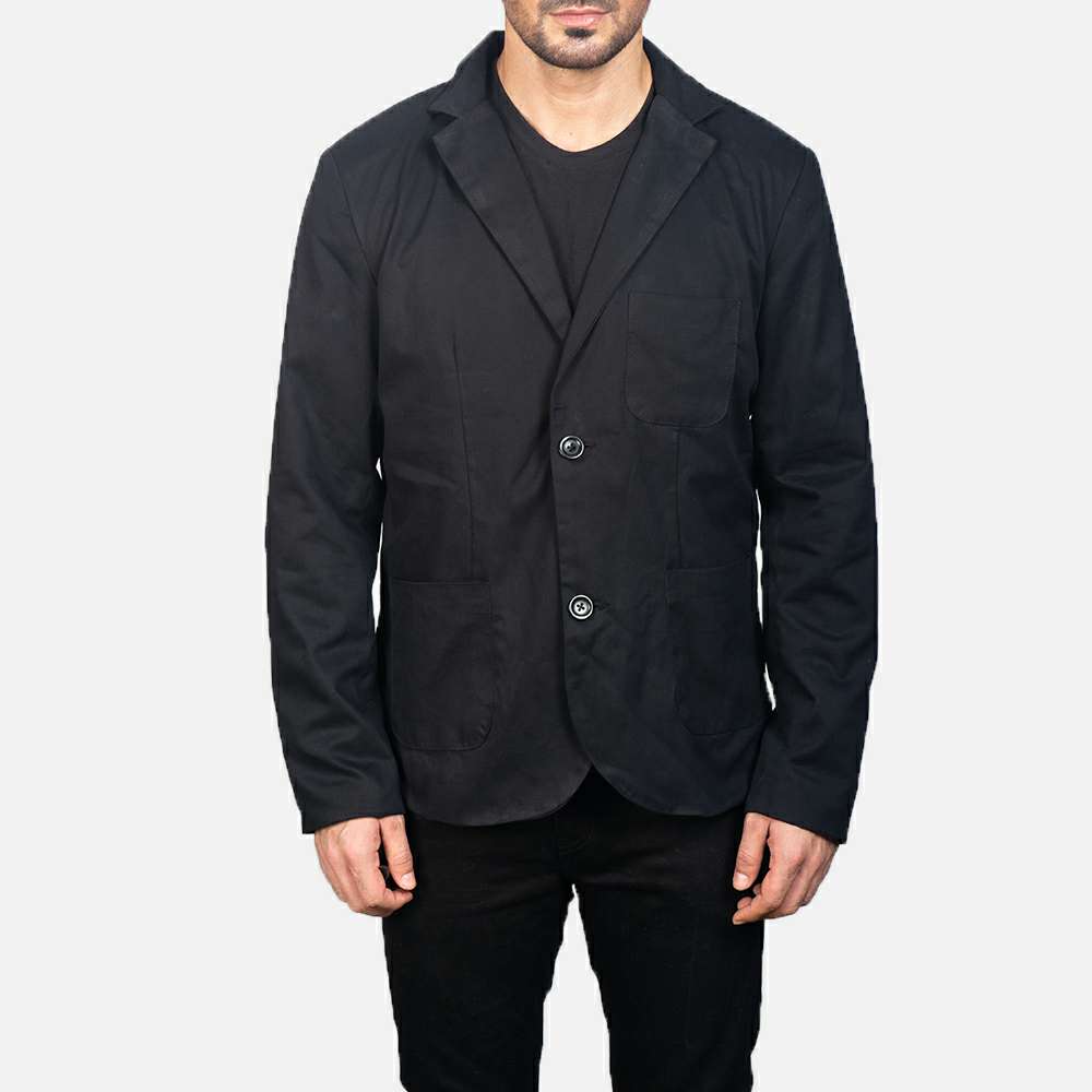 Black Suede Two-Button Sport Coat with Patch Pockets